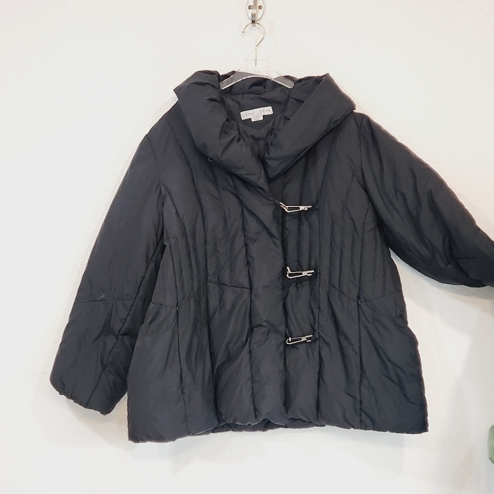 Larry Levine Flap Puffer Quilted Black Stylish Down Waterfowl Feather Jacket